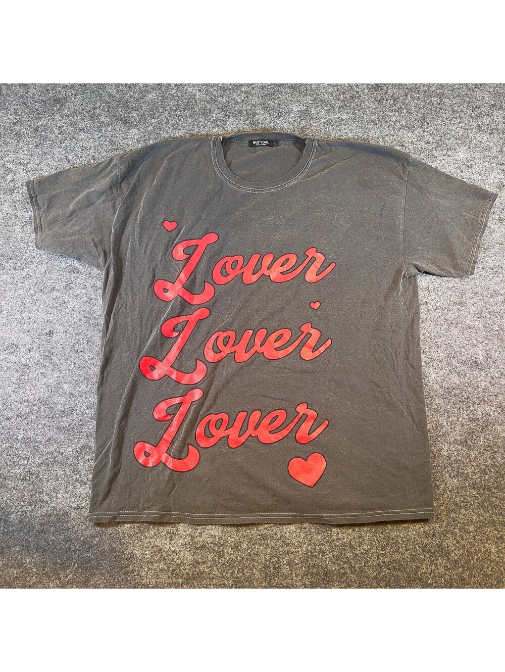 Nasty Gal "Lover Lover Lover" Graphic T-Shirt Charcoal Grey Women's L
